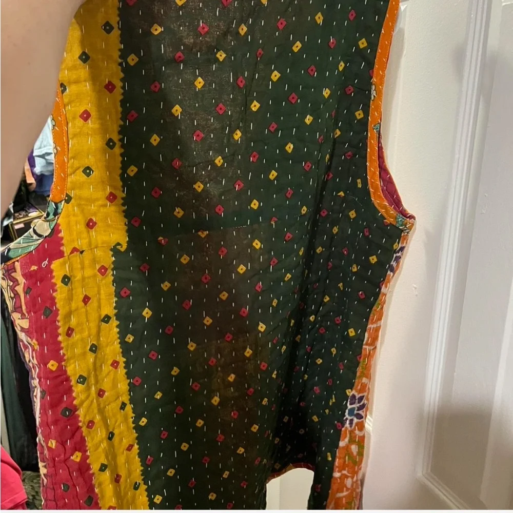 Colorful Patchwork Kantha Vest in Orange, Purple & Maroon OS NWOT - Picture 2 of 2